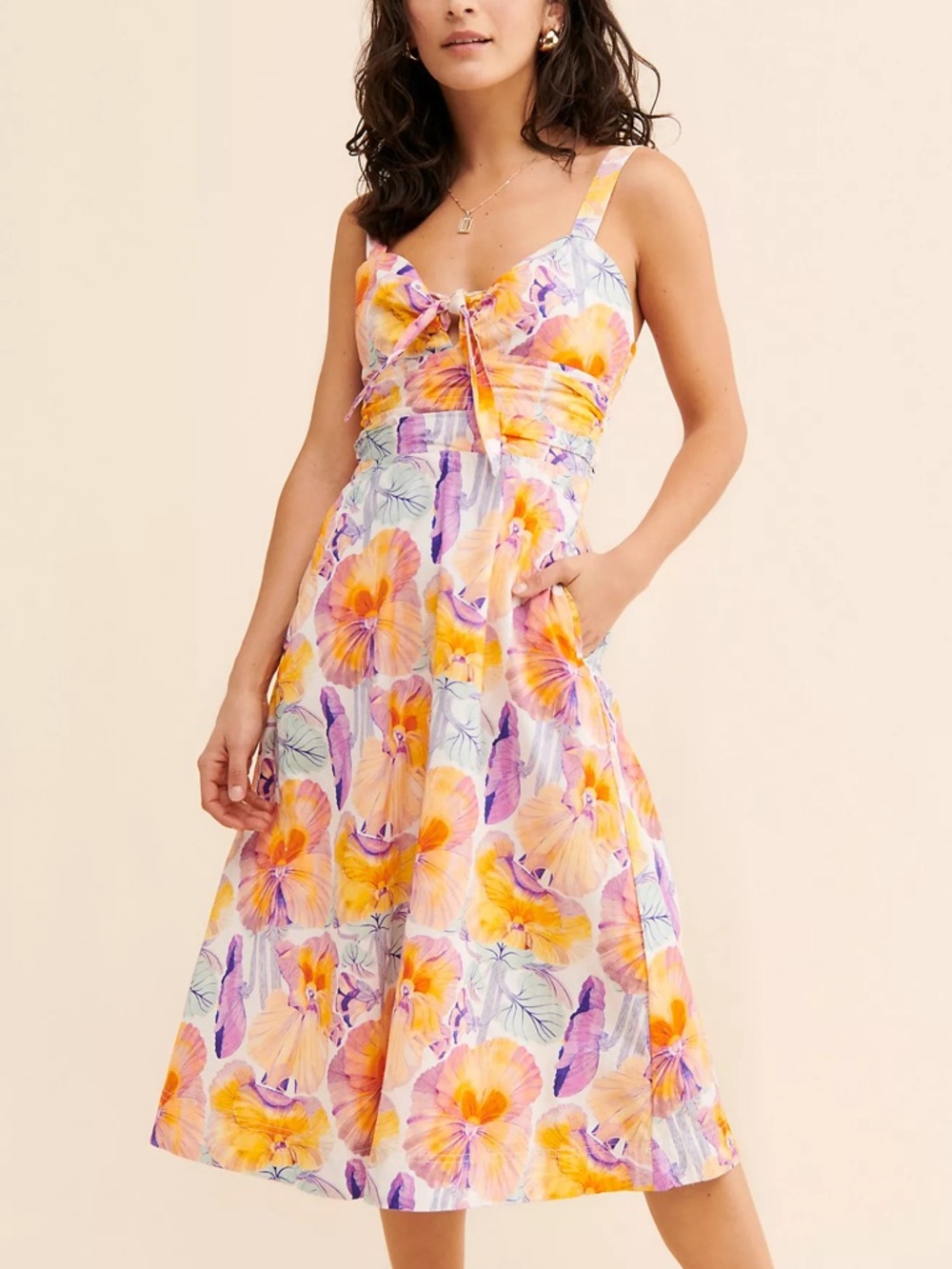 Anthropologie x Cecilia Pettersson Pansy Floral Tie-Front Midi Dress - Size 2
